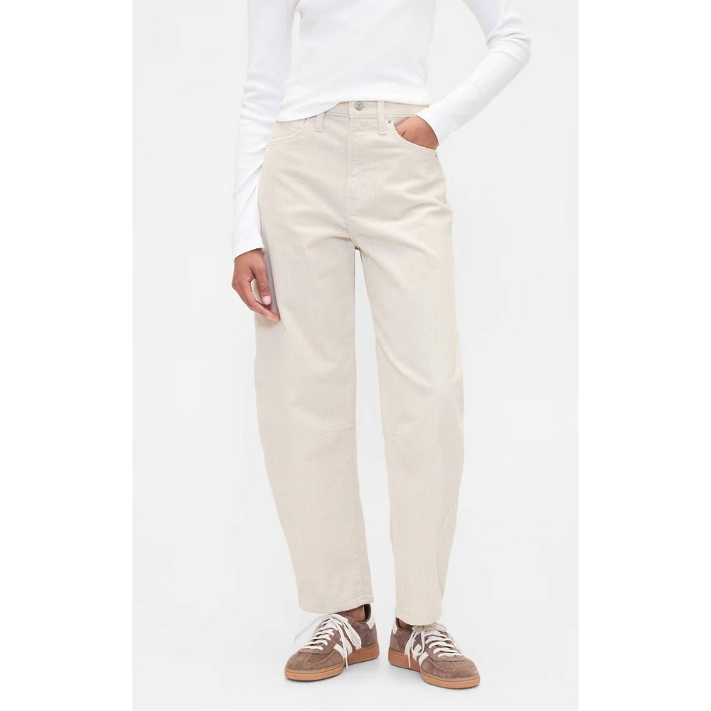Gap Barrel Corduroy Pants Womens 6/28 Cream High Rise Minimalist Quiet Luxury